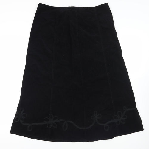 Marks and Spencer Womens Black Cotton A-Line Skirt Size 16 Zip - Decorative Trim