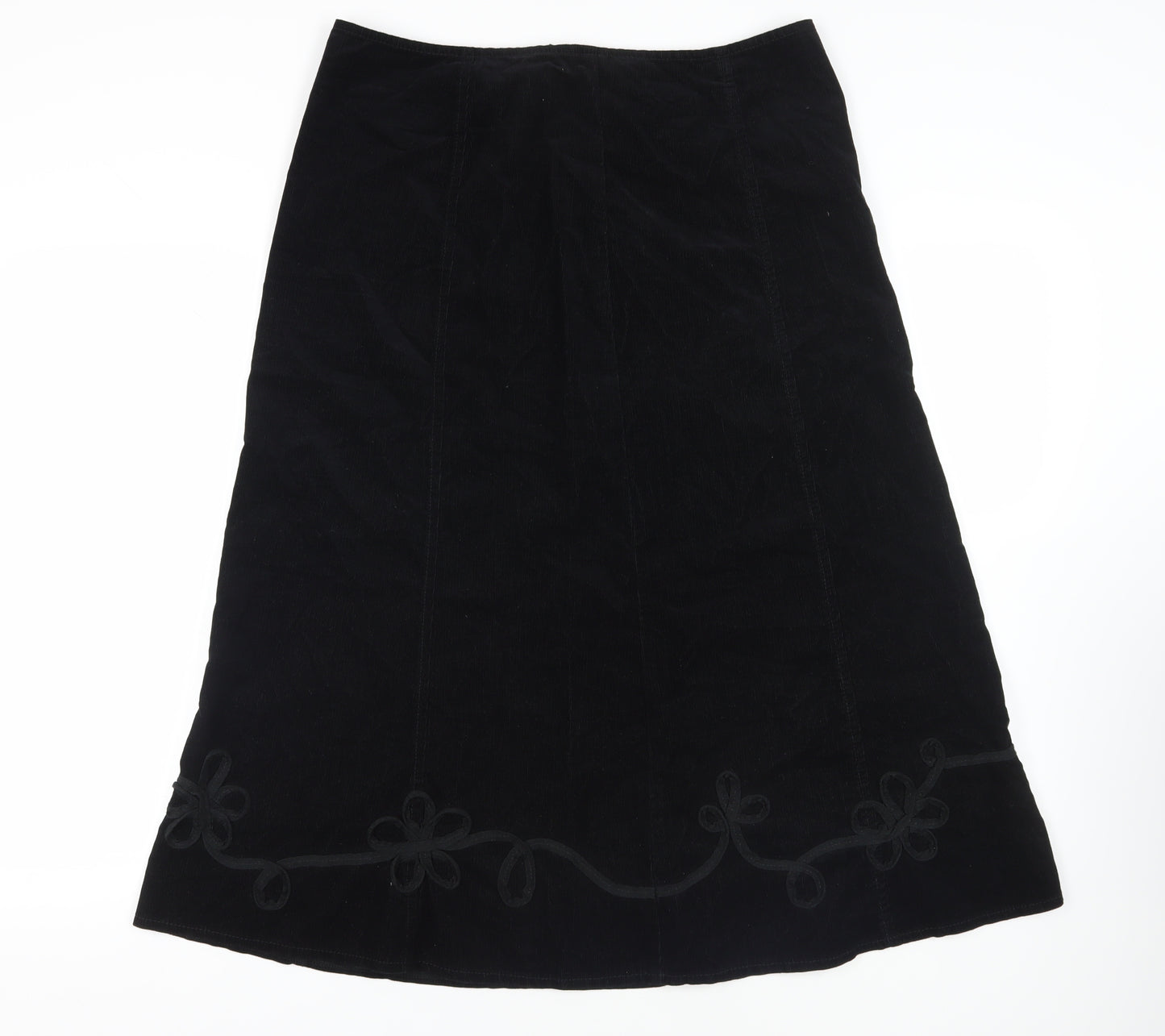 Marks and Spencer Womens Black Cotton A-Line Skirt Size 16 Zip - Decorative Trim