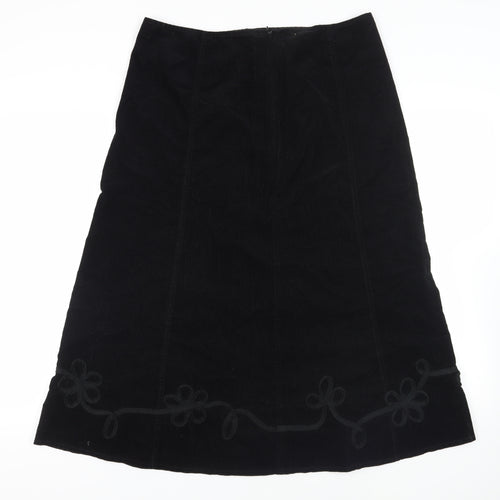 Marks and Spencer Womens Black Cotton A-Line Skirt Size 16 Zip - Decorative Trim