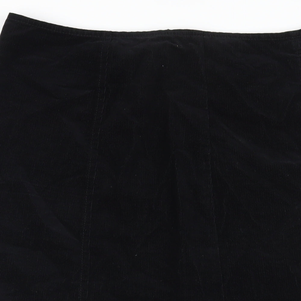 Marks and Spencer Womens Black Cotton A-Line Skirt Size 16 Zip - Decorative Trim