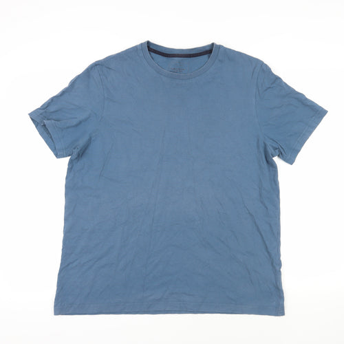 John Lewis Mens Blue Cotton T-Shirt Size XL Crew Neck