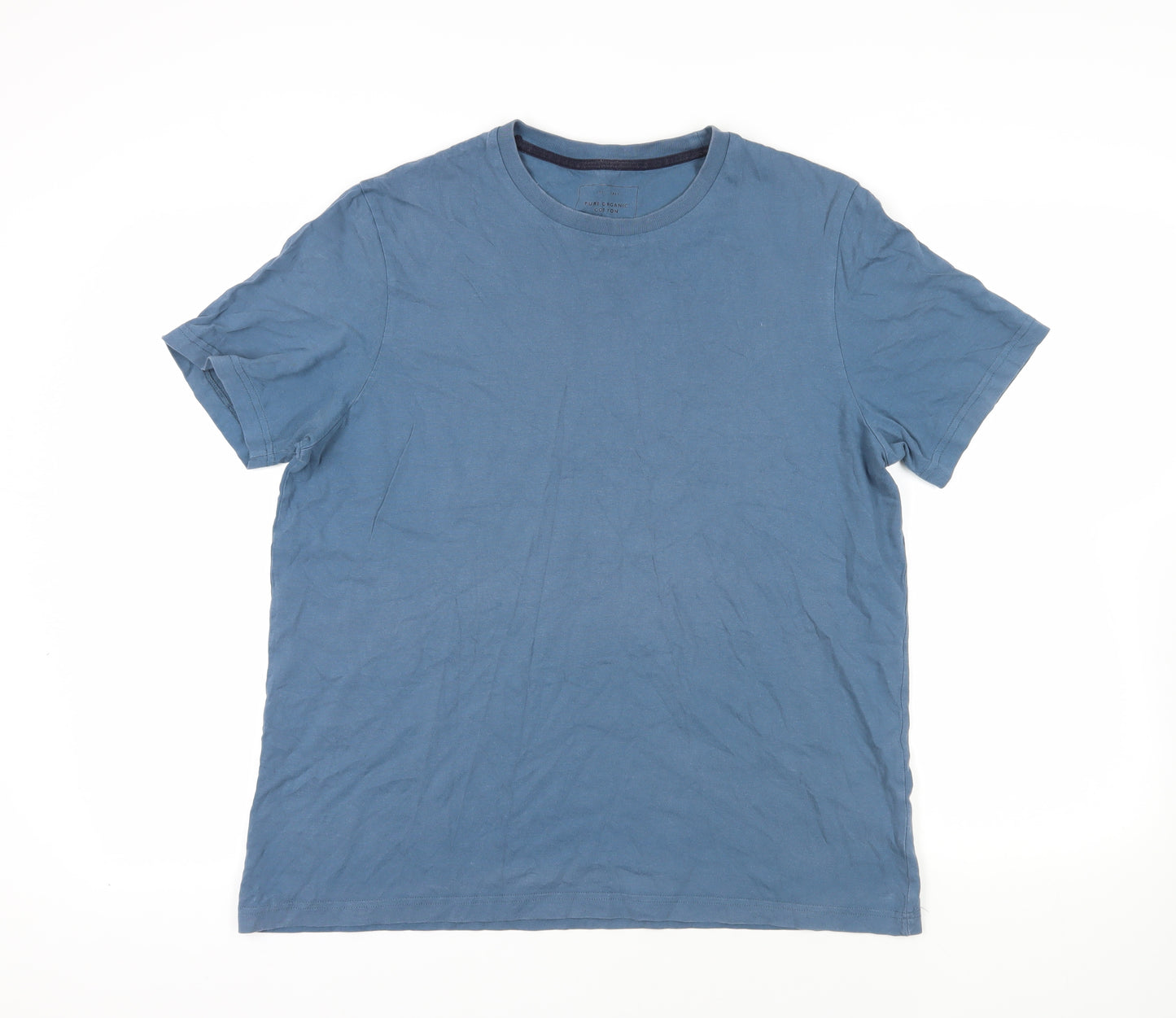 John Lewis Mens Blue Cotton T-Shirt Size XL Crew Neck