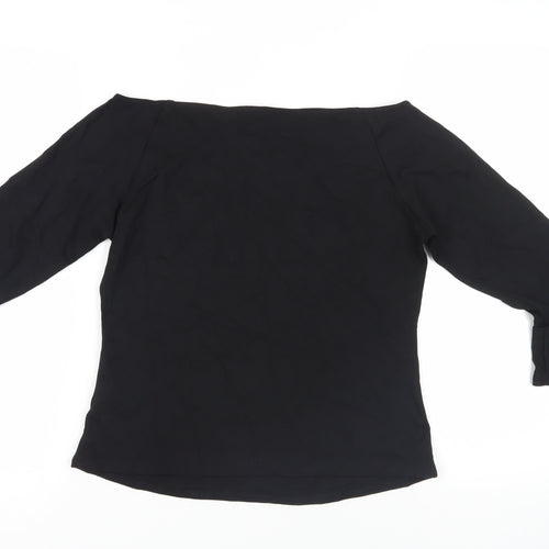 Marks and Spencer Womens Black Viscose Basic Blouse Size 14 Off the Shoulder - Flare Sleeves