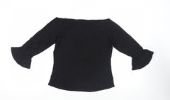 Marks and Spencer Womens Black Viscose Basic Blouse Size 14 Off the Shoulder - Flare Sleeves