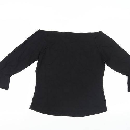 Marks and Spencer Womens Black Viscose Basic Blouse Size 14 Off the Shoulder - Flare Sleeves