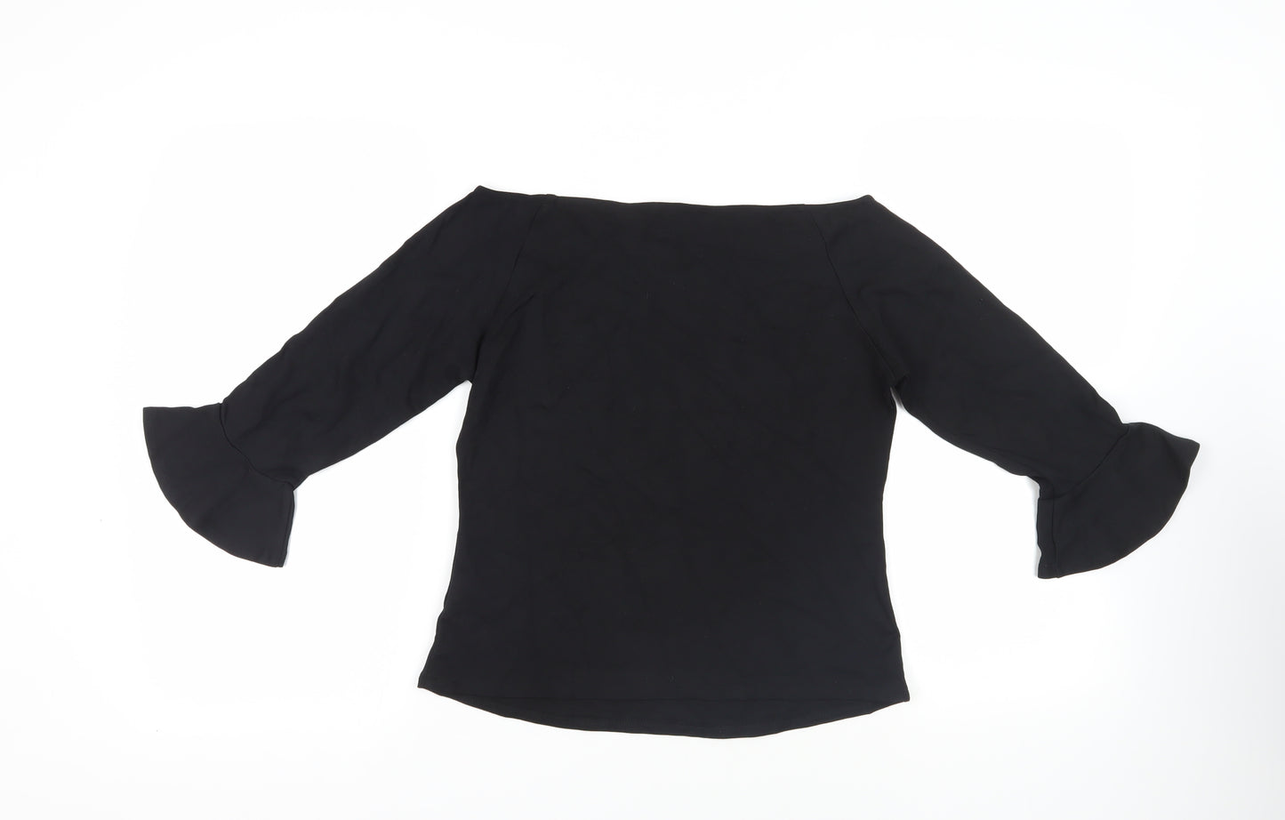 Marks and Spencer Womens Black Viscose Basic Blouse Size 14 Off the Shoulder - Flare Sleeves