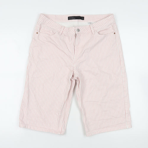 NEXT Womens Pink Striped Cotton Skimmer Shorts Size 14 L14 in Regular Zip