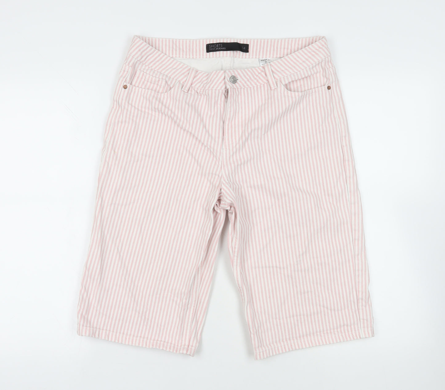 NEXT Womens Pink Striped Cotton Skimmer Shorts Size 14 L14 in Regular Zip