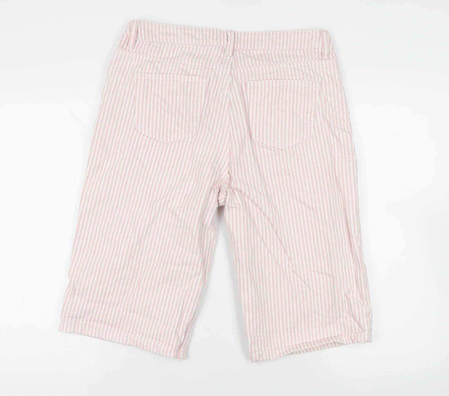 NEXT Womens Pink Striped Cotton Skimmer Shorts Size 14 L14 in Regular Zip