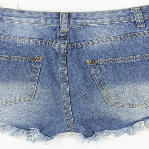 Boohoo Womens Blue Cotton Hot Pants Shorts Size 8 L3 in Regular Zip