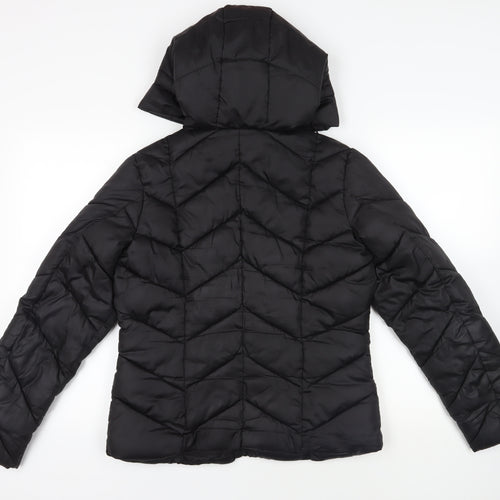 New Look Womens Black Quilted Jacket Size 12 Zip - Hooded Zipped Pockets