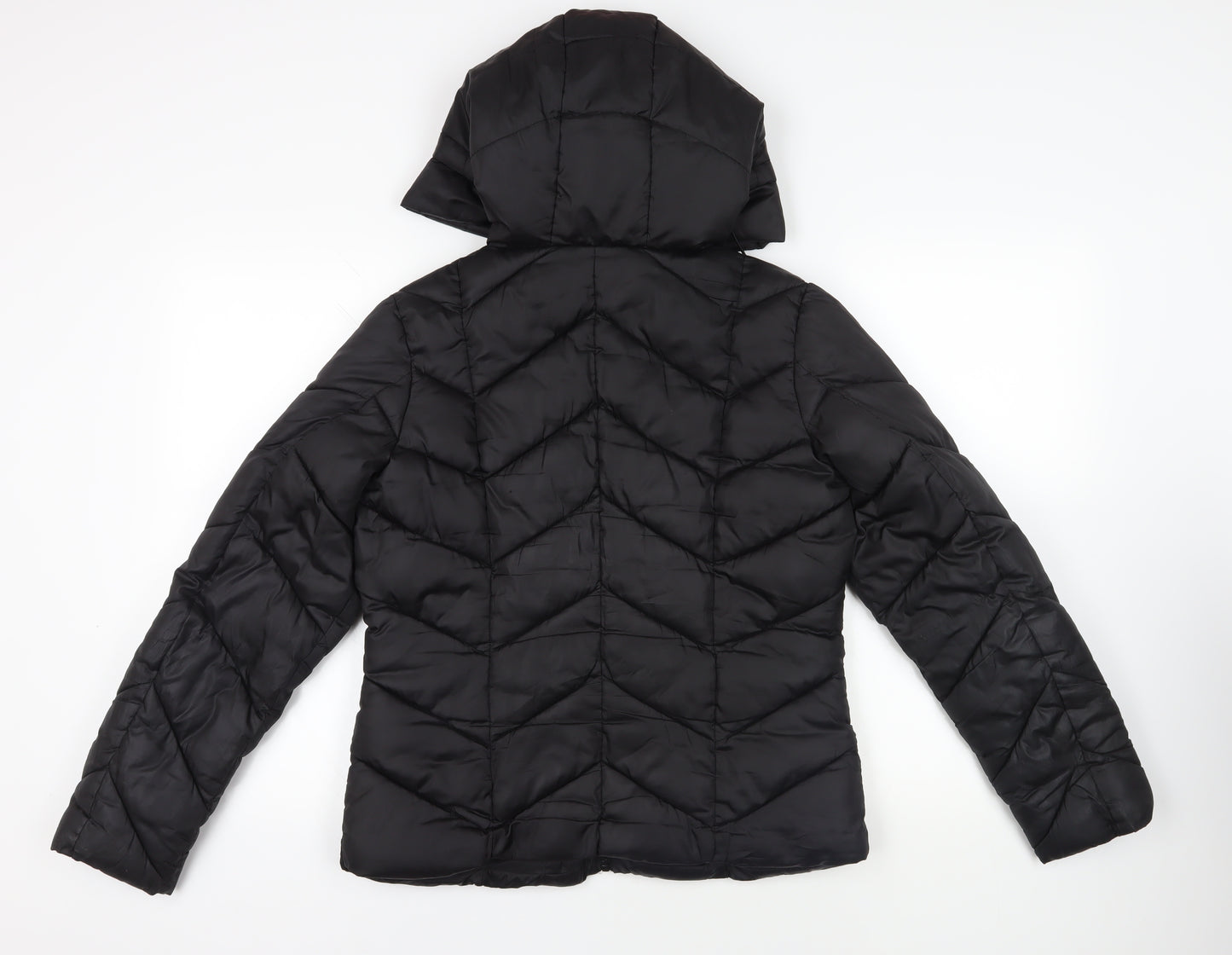 New Look Womens Black Quilted Jacket Size 12 Zip - Hooded Zipped Pockets