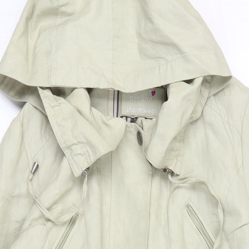 Per Una Womens Beige Rain Coat Coat Size 12 Zip - Hooded Water Resistant