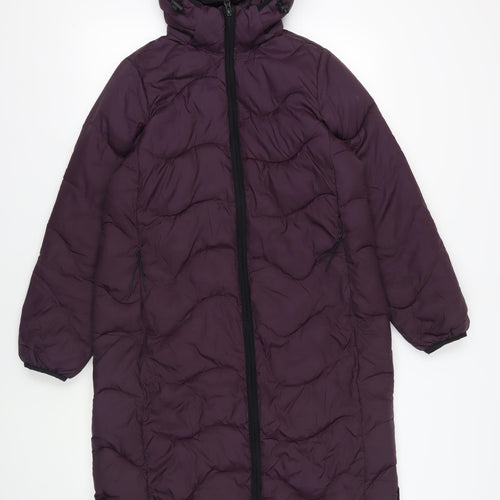 Marks and Spencer Womens Purple Quilted Coat Size 8 Zip - Hooded Zipped Pockets