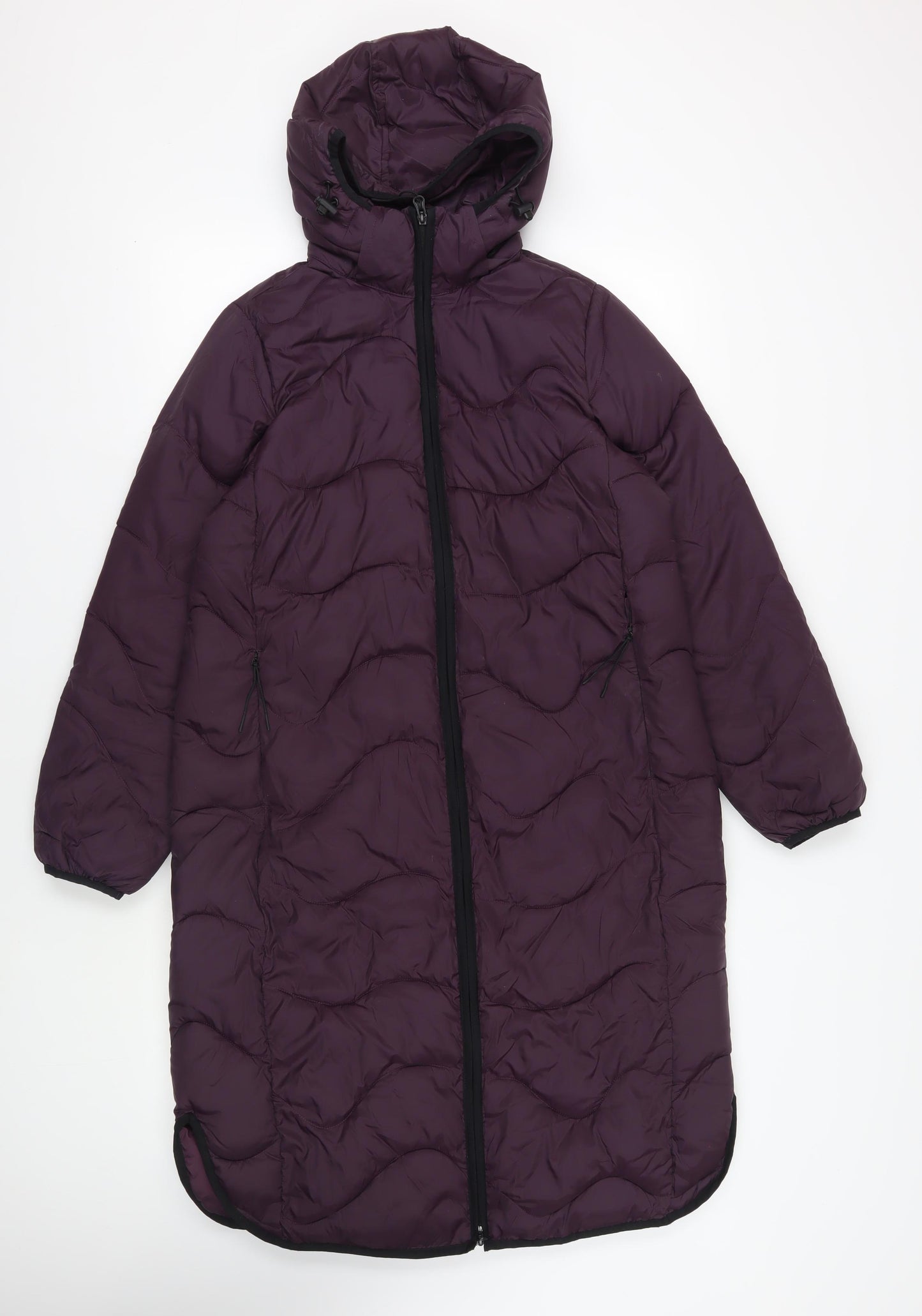 Marks and Spencer Womens Purple Quilted Coat Size 8 Zip - Hooded Zipped Pockets