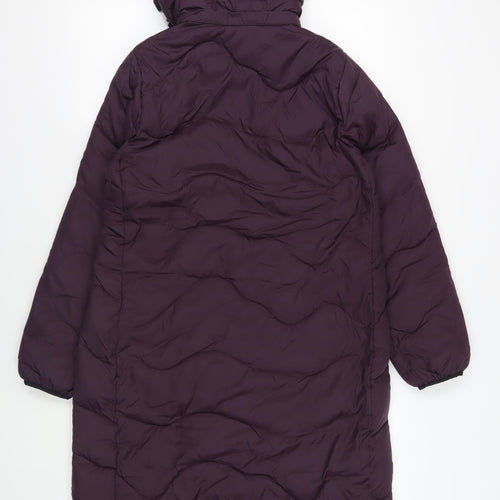 Marks and Spencer Womens Purple Quilted Coat Size 8 Zip - Hooded Zipped Pockets