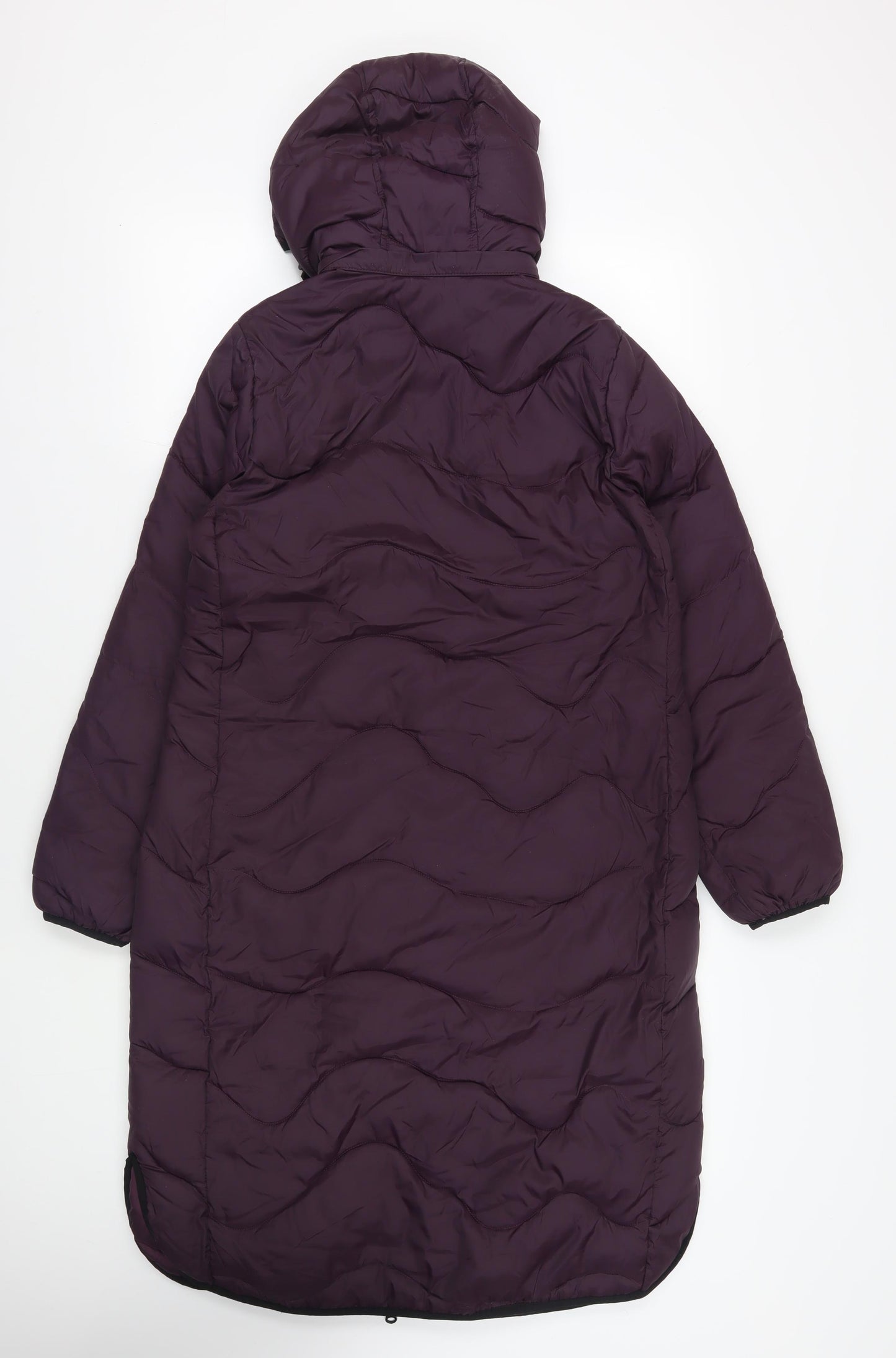 Marks and Spencer Womens Purple Quilted Coat Size 8 Zip - Hooded Zipped Pockets