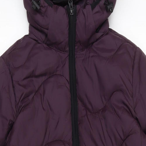 Marks and Spencer Womens Purple Quilted Coat Size 8 Zip - Hooded Zipped Pockets