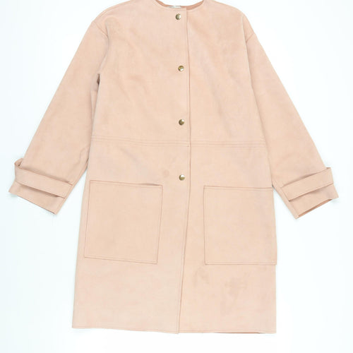 Zara Womens Pink Overcoat Coat Size S Snap - Suede Effect