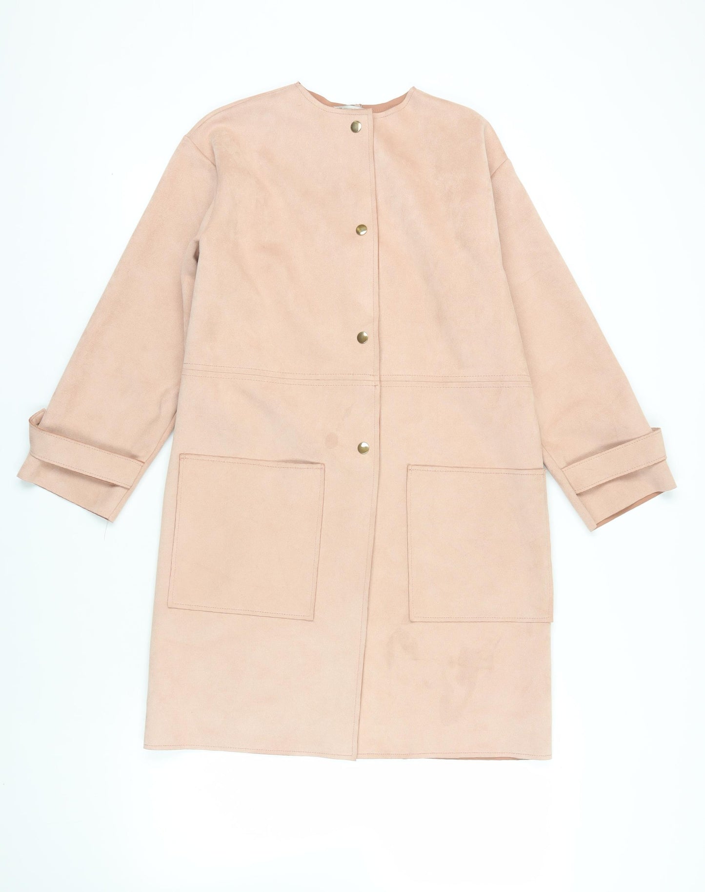 Zara Womens Pink Overcoat Coat Size S Snap - Suede Effect