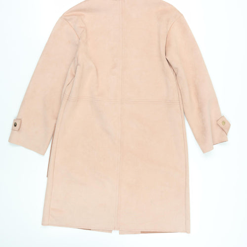 Zara Womens Pink Overcoat Coat Size S Snap - Suede Effect