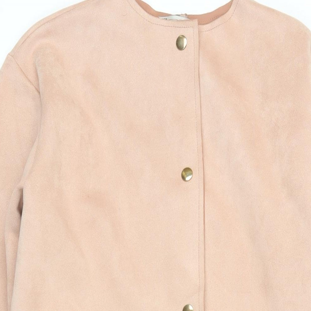 Zara Womens Pink Overcoat Coat Size S Snap - Suede Effect