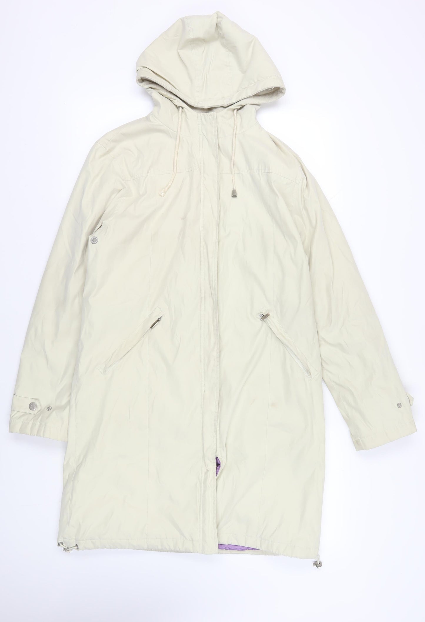 Per Una Womens Beige Rain Coat Coat Size M Zip - Hooded Zipped Pockets