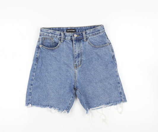 PRETTYLITTLETHING Womens Blue Cotton Cut-Off Shorts Size 8 L7 in Regular Zip