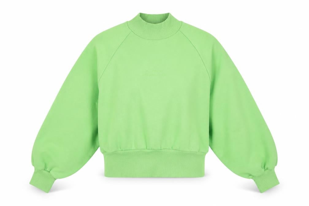 Front view of RE_STYLD women’s green polyester pullover sweatshirt, size UK 10, pullover - logo