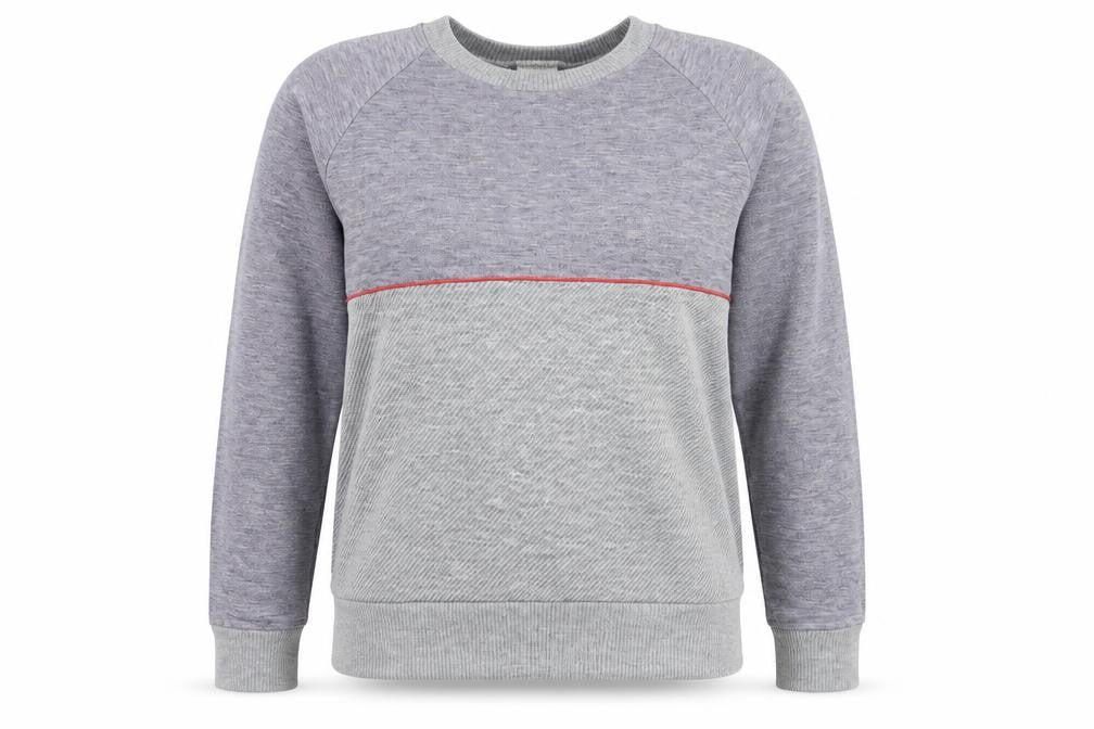 Front view of Conifer Sports women’s grey acrylic pullover sweatshirt, size M