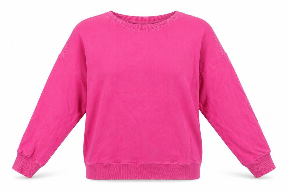 Front view of AND/OR women’s pink cotton pullover sweatshirt, size UK 10, pullover
