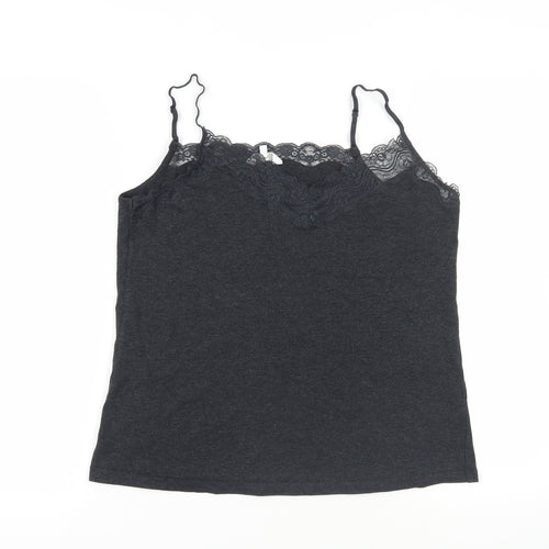 Fat Face Womens Grey Cotton Camisole Tank Size L V-Neck - Lace Detail