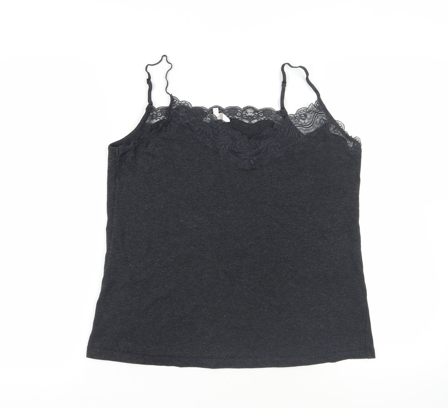 Fat Face Womens Grey Cotton Camisole Tank Size L V-Neck - Lace Detail