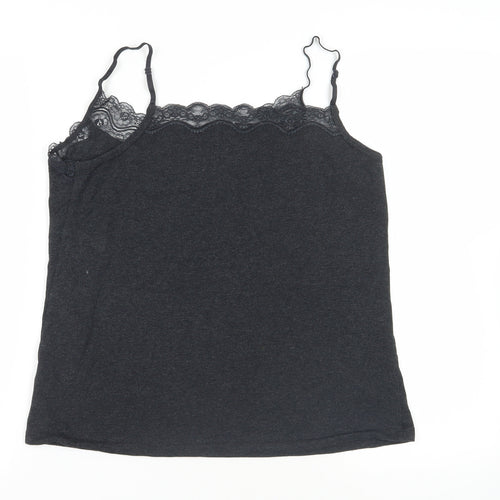 Fat Face Womens Grey Cotton Camisole Tank Size L V-Neck - Lace Detail