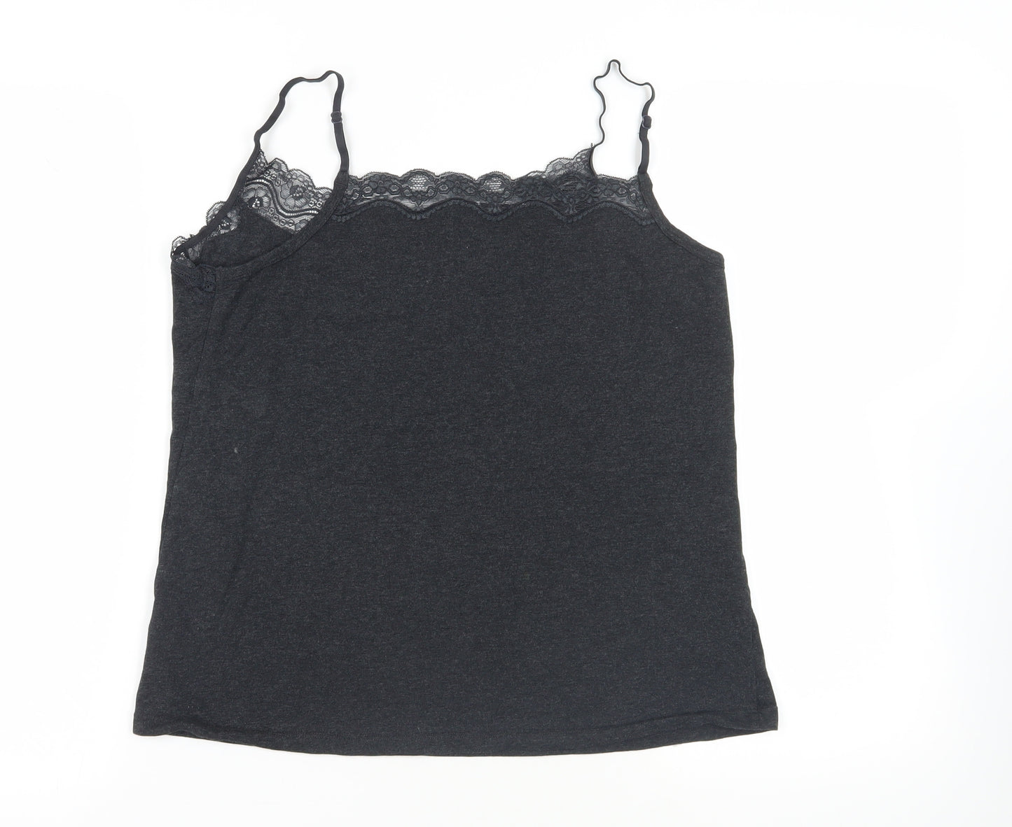 Fat Face Womens Grey Cotton Camisole Tank Size L V-Neck - Lace Detail