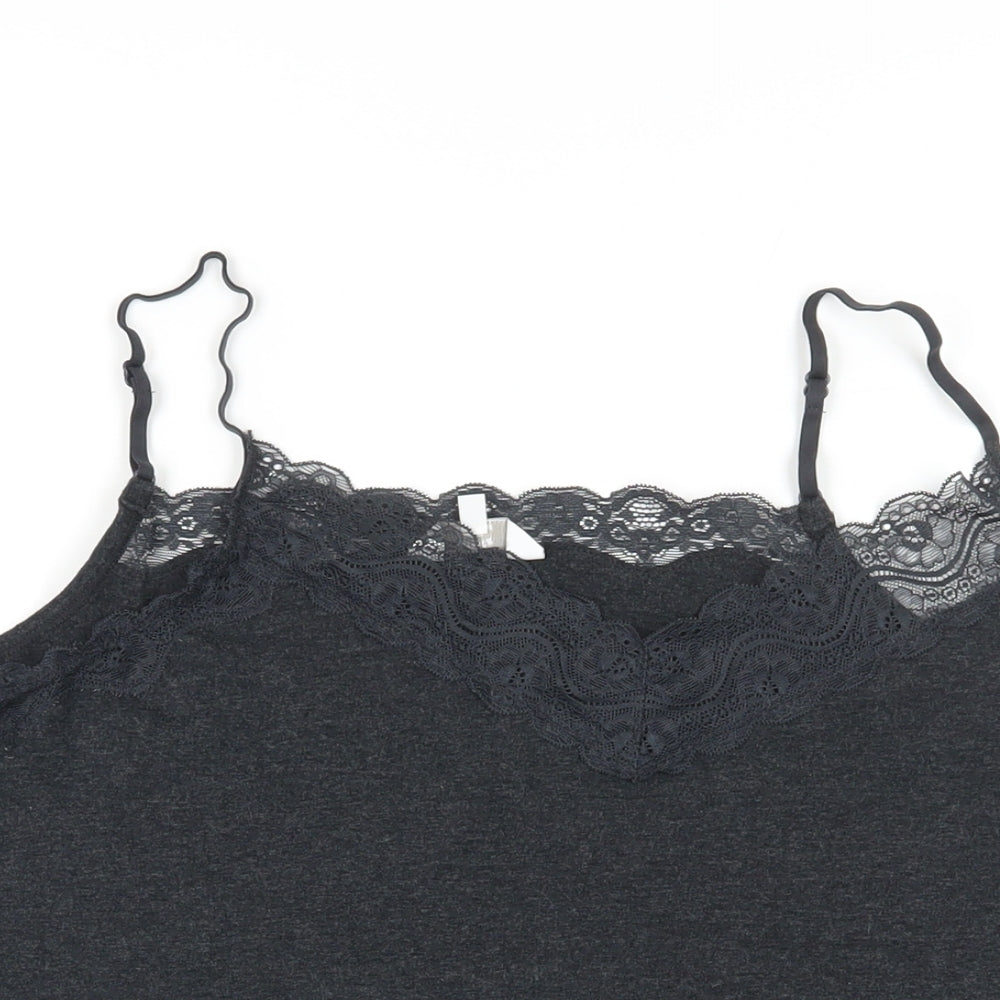 Fat Face Womens Grey Cotton Camisole Tank Size L V-Neck - Lace Detail