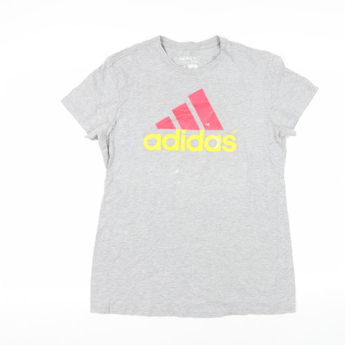 adidas Womens Grey Cotton Basic T-Shirt Size XL Crew Neck - Logo