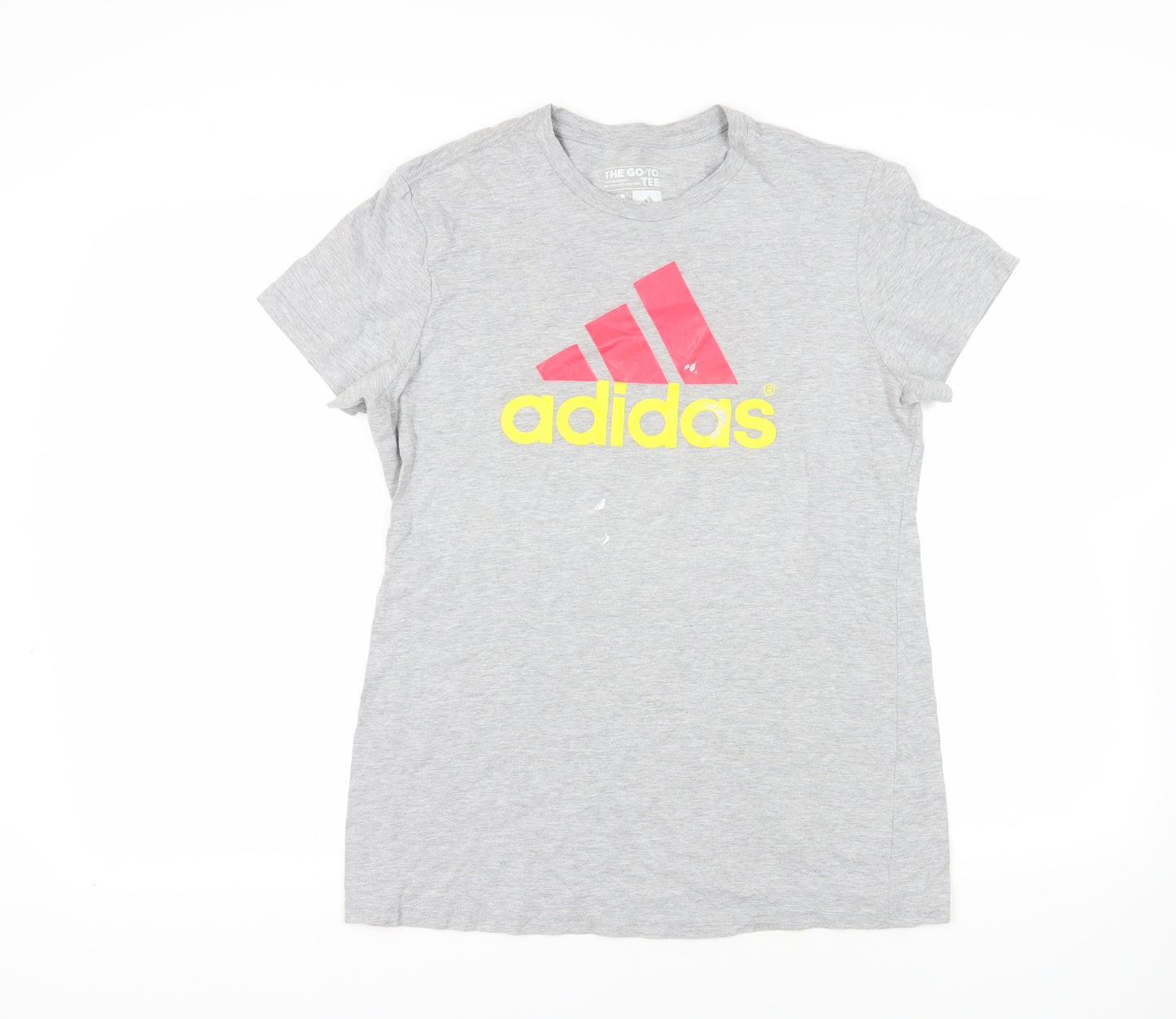 adidas Womens Grey Cotton Basic T-Shirt Size XL Crew Neck - Logo