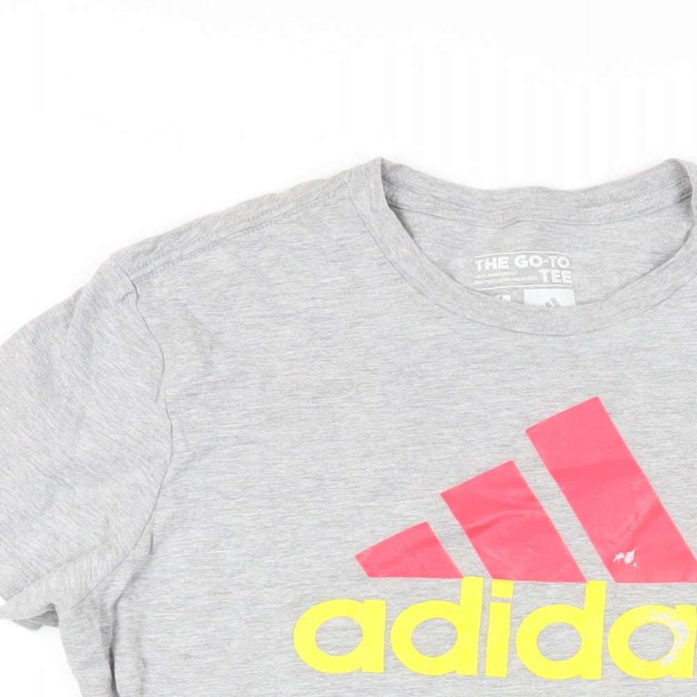 adidas Womens Grey Cotton Basic T-Shirt Size XL Crew Neck - Logo