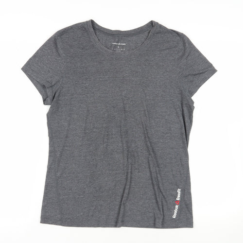 Reebok CrossFit Womens Grey Polyester Pullover T-Shirt Size L Crew Neck Pullover - Gym Workout Running