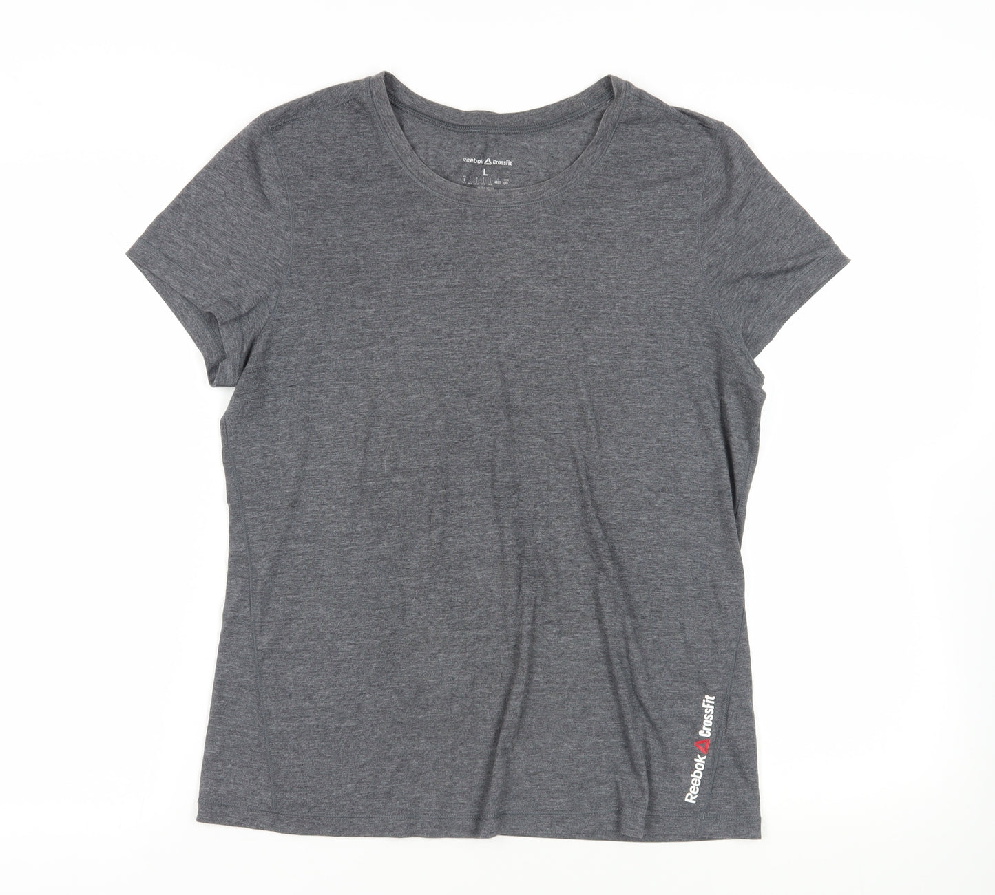 Reebok CrossFit Womens Grey Polyester Pullover T-Shirt Size L Crew Neck Pullover - Gym Workout Running