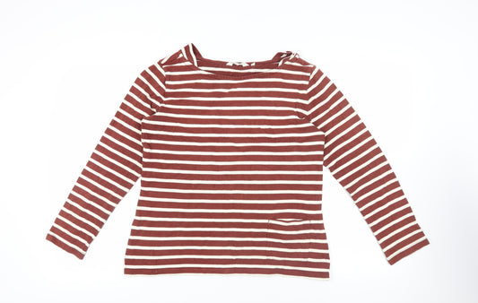 Seasalt Womens Brown Striped Cotton Basic T-Shirt Size 14 Boat Neck