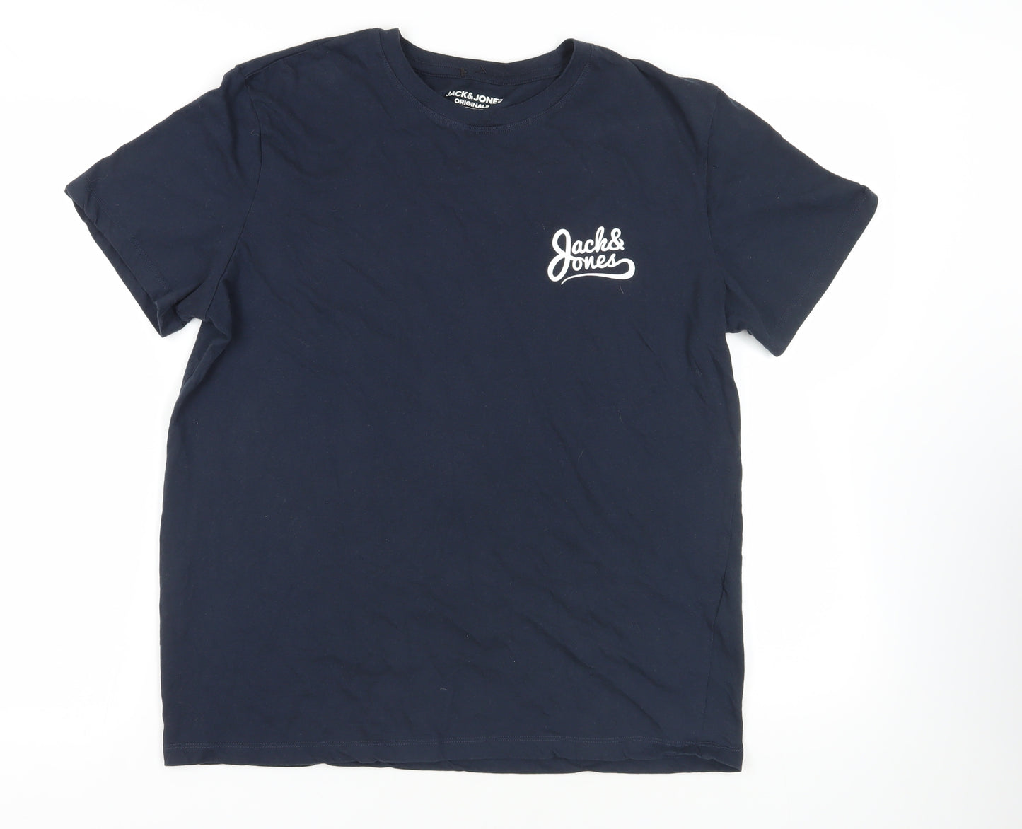 JACK & JONES Mens Blue Cotton T-Shirt Size XL Crew Neck - Logo