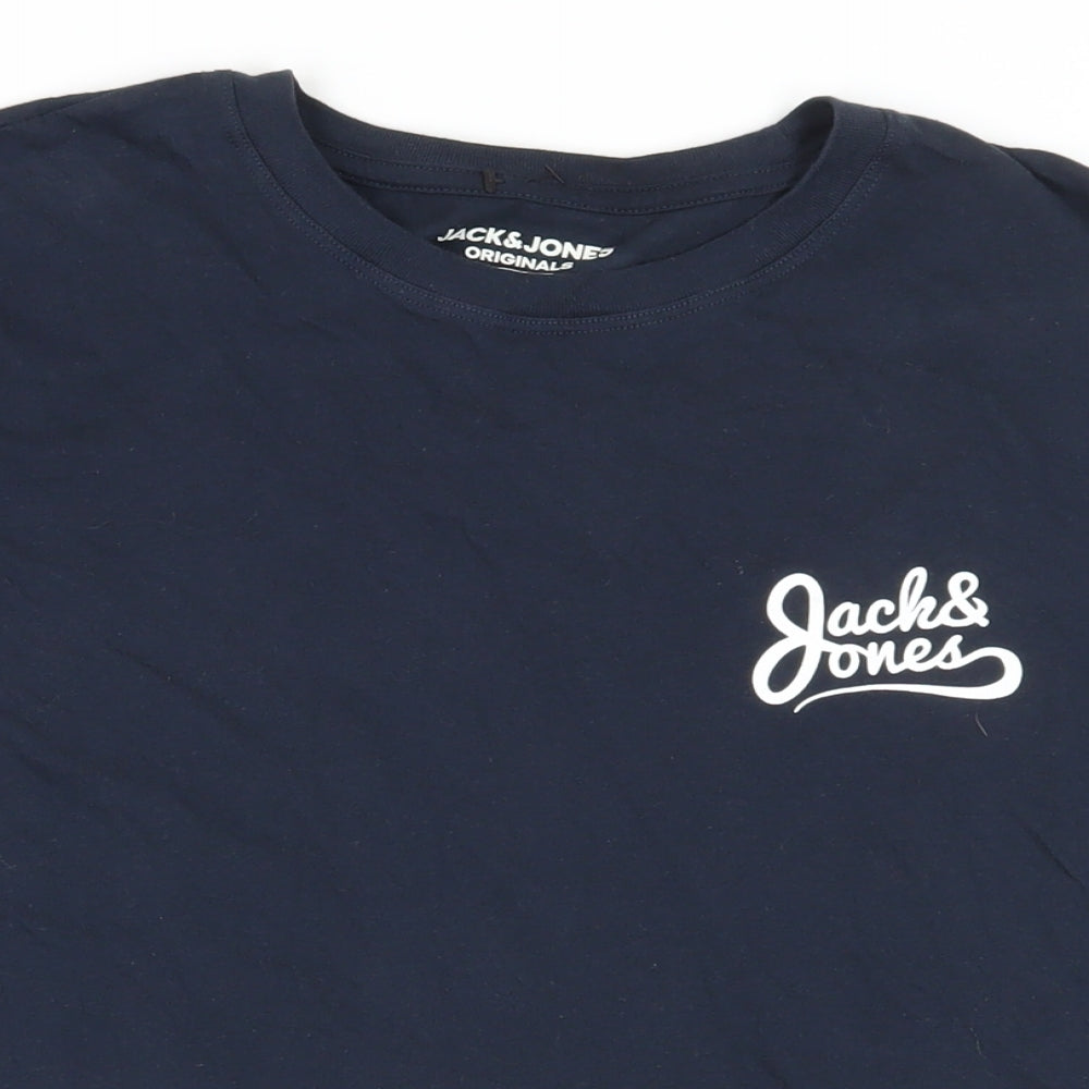 JACK & JONES Mens Blue Cotton T-Shirt Size XL Crew Neck - Logo