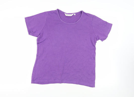 Andrew Marc Womens Purple Cotton Basic T-Shirt Size M Round Neck