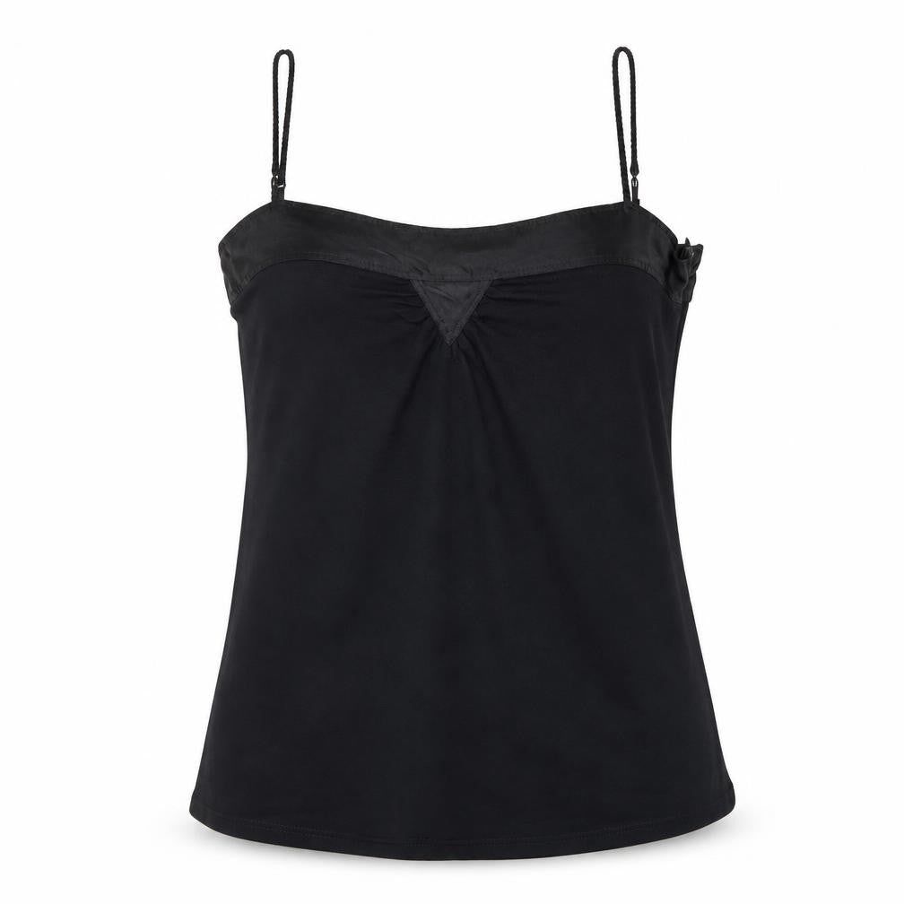 Front view of Gap women’s black viscose camisole tank, size M, square neck