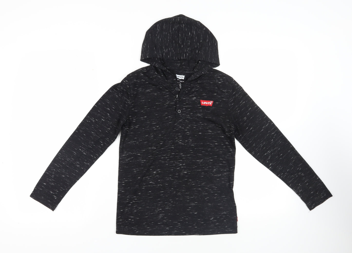 Levi's Boys Black Polyester Pullover T-Shirt Size 10-11 Years Henley Button - Hooded Logo