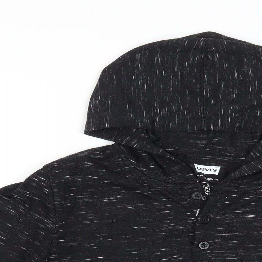 Levi's Boys Black Polyester Pullover T-Shirt Size 10-11 Years Henley Button - Hooded Logo