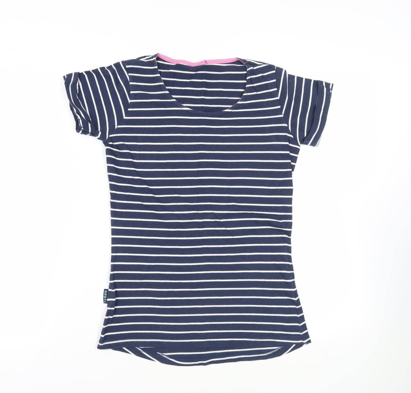 Rydale Womens Blue Striped Cotton Basic T-Shirt Size S Round Neck - Logo