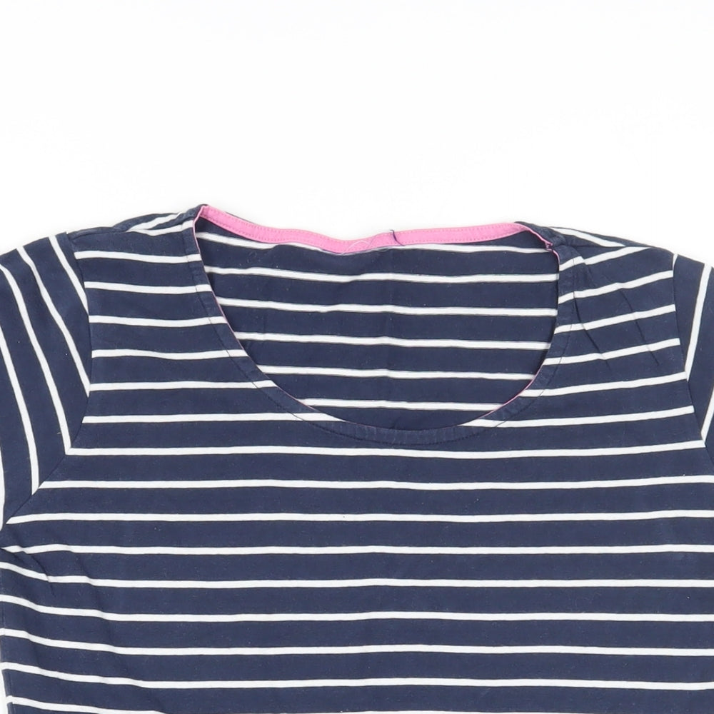 Rydale Womens Blue Striped Cotton Basic T-Shirt Size S Round Neck - Logo